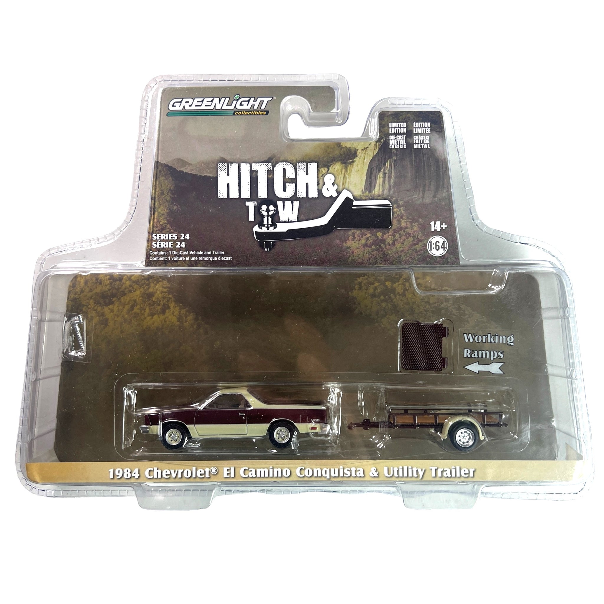 GreenLight: Hitch & Tow 1984 Chevrolet El Camino Conquista & Utility Trailer - 1:64 Scale