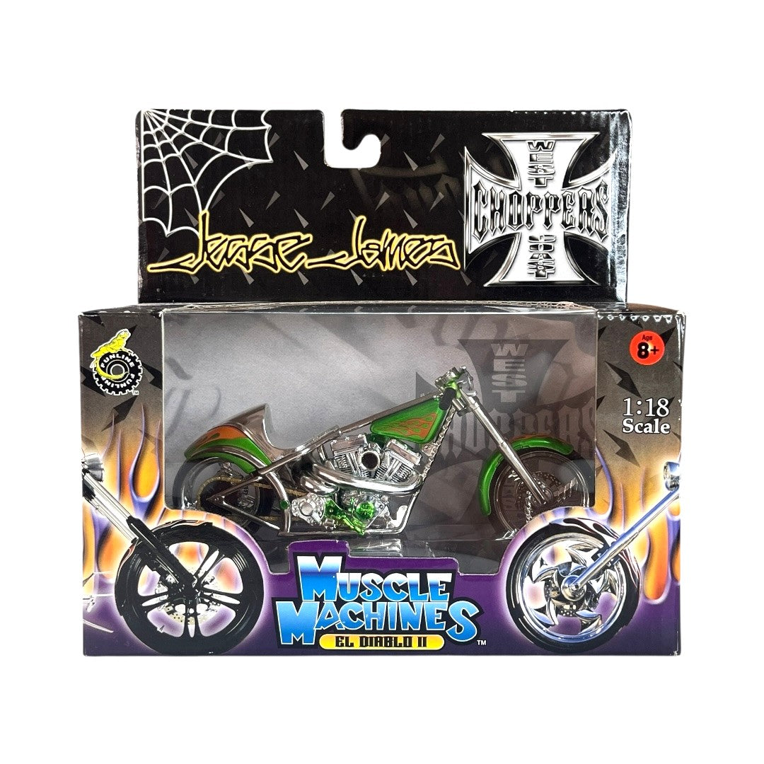 Muscle Machines - Jesse James - West Coast Choppers: El Diablo II - Green - 1:18 Scale