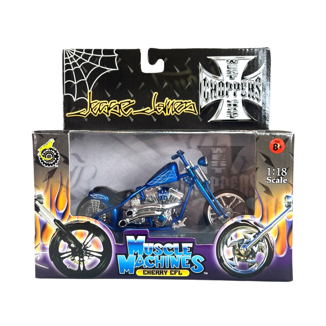 Muscle Machines - Jesse James - West Coast Choppers: Cherry CFL - Blue - 1:18 Scale